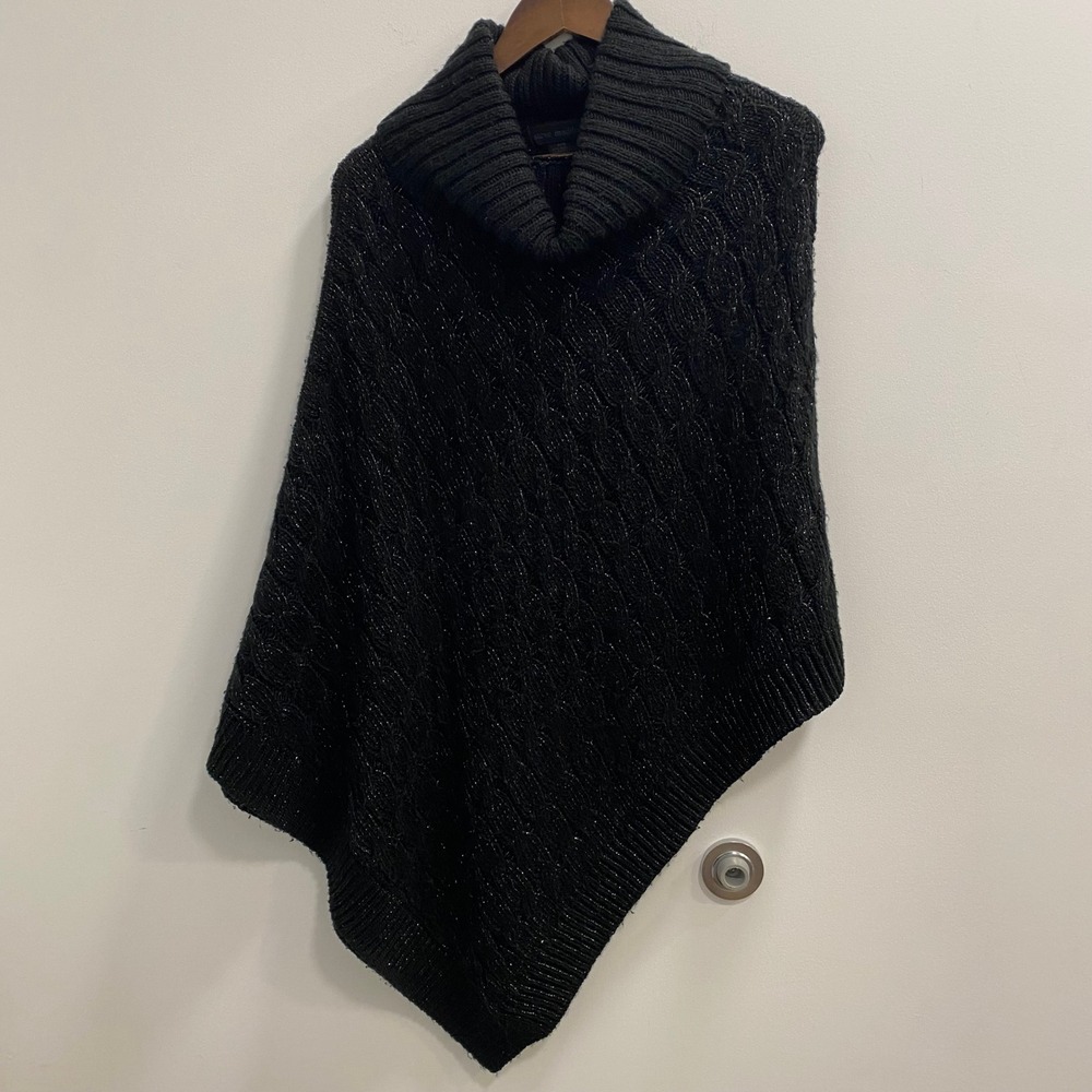 Steve Madden Poncho Women OS Black Metallic Cable Knit Turtleneck Goth Grunge